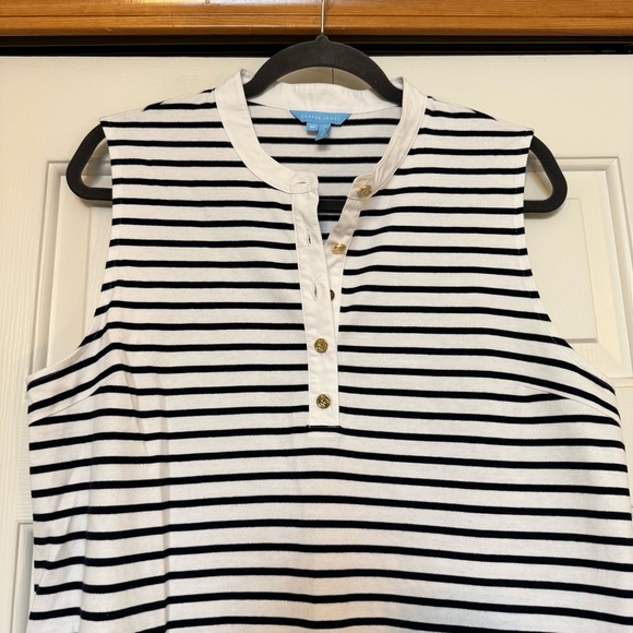 Draper James White and Navy Striped Sleeveless Dress - Picture 2 of 6